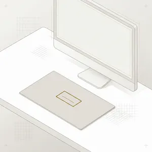 Pusty jasny ekran monitora, a przed nim na biurku kartka z jednym polem obrysowanym złotem.