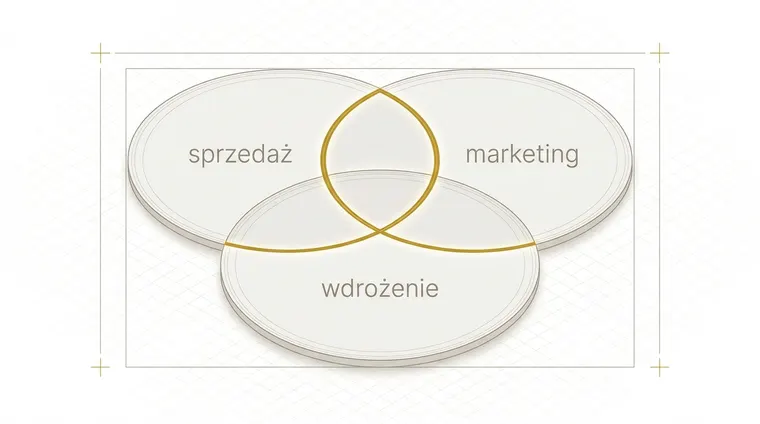 Trzy zachodzące na siebie okręgi w ramce szerszego pola. Część wspólna wszystkich trzech jest obrysowana złotem, a rogi pola pozostają puste — poza zasięgiem któregokolwiek okręgu.