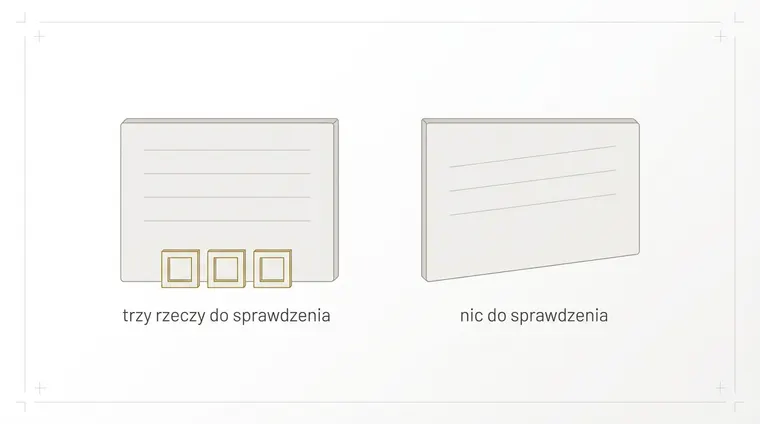 Dwie jednakowe karty z tymi samymi wierszami. Do dolnej krawędzi pierwszej przylegają trzy puste kwadratowe pola obrysowane złotem. Dolna krawędź drugiej karty jest zupełnie pusta.