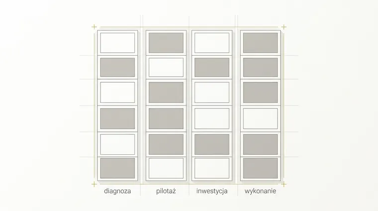 Siatka czterech kolumn po sześć komórek. W każdej kolumnie wypełniony jest inny zestaw komórek — trzy, cztery, dwie i pięć — i żaden układ się nie powtarza.